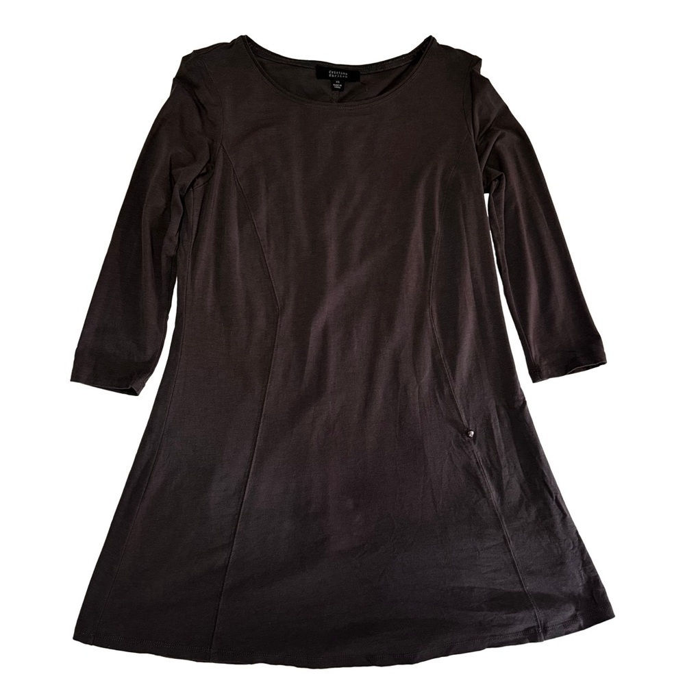 Christina Ehrlich Gray Shirt Top Tunic Blouse Size XS Button Up on Hem of Shirt